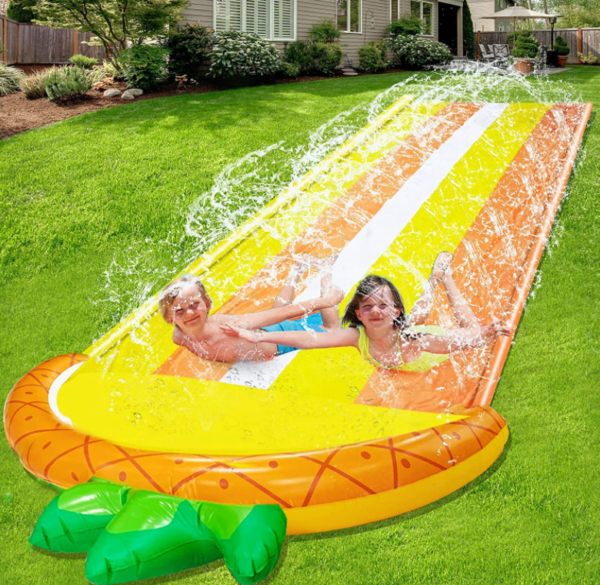 Summer Inflatable Lawn Water Slides Slip For Kids Double Race Pineapple ...