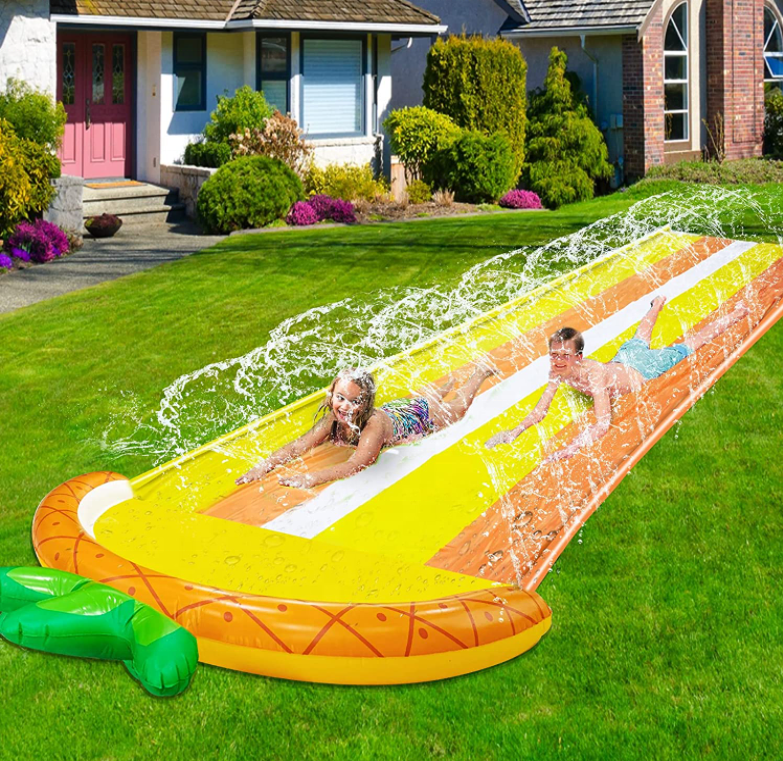 Summer Inflatable Lawn Water Slides Slip For Kids Double Race Pineapple ...