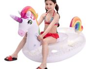 Inflatable Unicorn Pool Float with Glitters,inflatable Party Toys, Summer Pool Raft Lounge for Adults & Kids