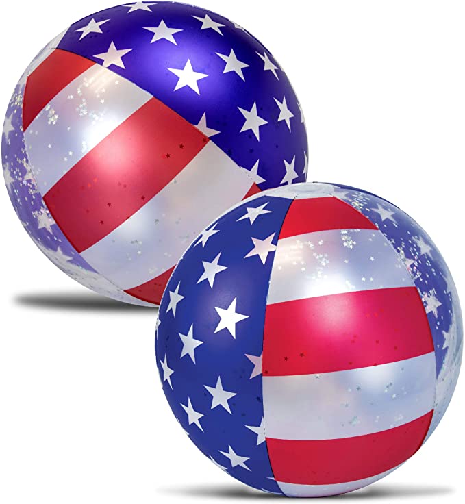 2 Pack Inflatable Pool Beach Balls Filled with Sparkle Silver Stars Confetti Cool Party Float USA Flag