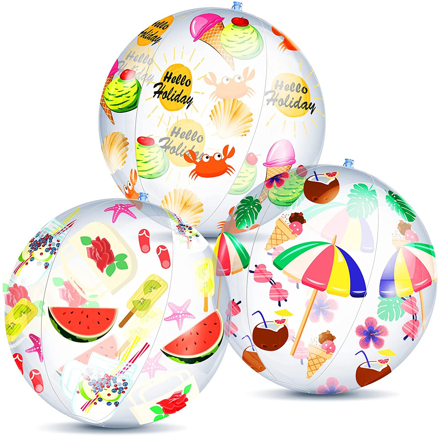 3 Pieces Inflatable Beach Balls 13 Inch Inflatable Beach Ball for Kids Transparent Swimming Pool Party Ball