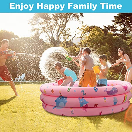 Kiddie 3 Rings Inflatable Swimming Pool with Padded Bottom 50''X12'' Kiddie Paddling Inflatable Pool for Kids Toddler Adults