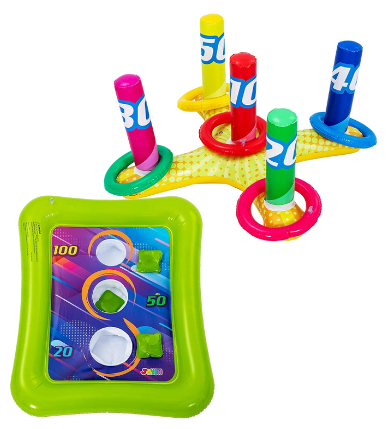 Inflatable Pool Toss Game Combo Set Includes Ring Toss & Corn-Toss Game