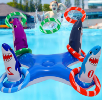 Inflatable Shark Flamingo Pool Ring Toss Games Toys, Floating Swimming Pool Ring with 6Pcs Rings
