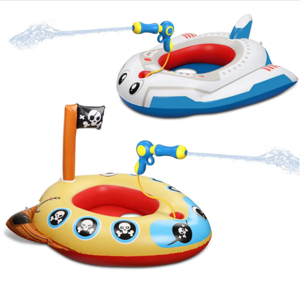 Pool Float Kids with Water Gun Inflatable Ride-on Airplane and Pirate Swimming Pool Floats Fun Toys