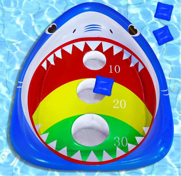 Pool Ring Toss Games Toys Inflatable Shark Swimming Pool Toys Floating Toss Game for Kids Adults Family