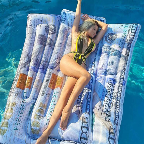 Inflatable dollar bill floating row