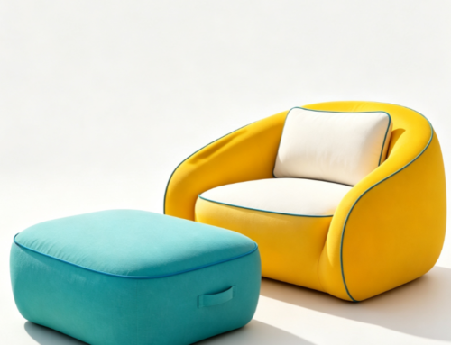 Yellow Inflatable Curved Chair & Turquoise Inflatable Ottoman Set