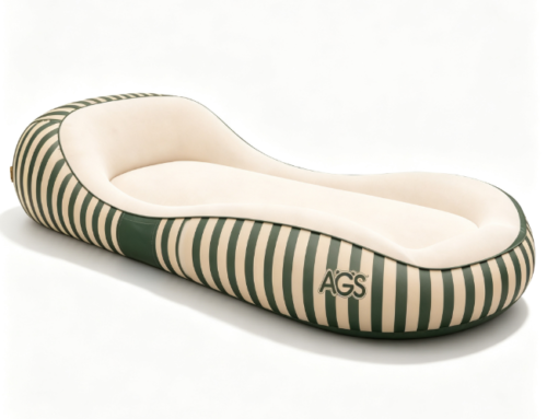 Green Beige Striped Fabric‑Covered Inflatable Pool Lounge