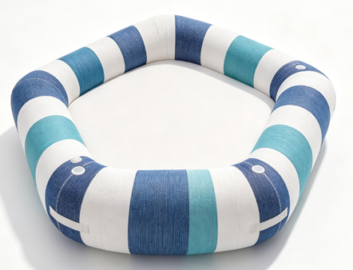 Blue White Turquoise Striped Fabric‑Covered Inflatable Floating Pool
